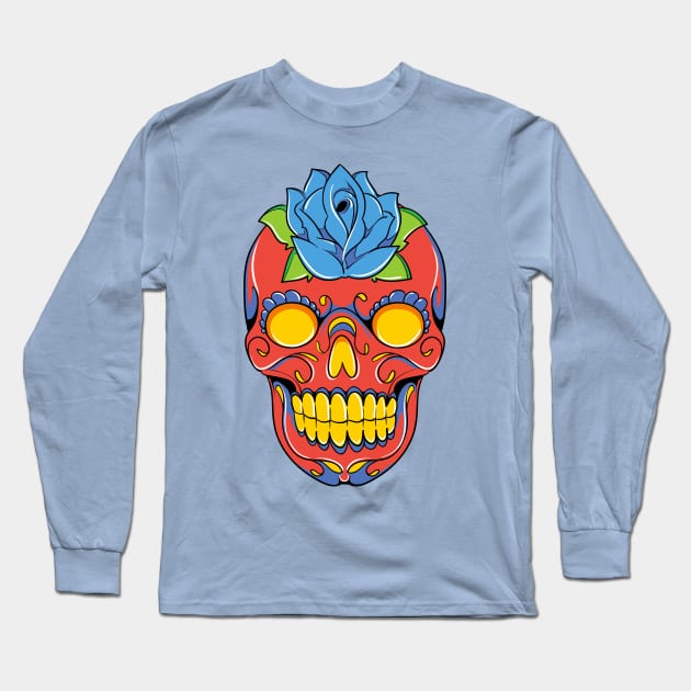 Bright Dia De Los Muertos Sugar Skull Long Sleeve T-Shirt by a_man_oxford